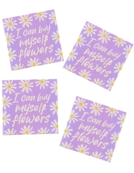 Set aus 4 Aufnäh-Etiketten - I can buy myself flowers