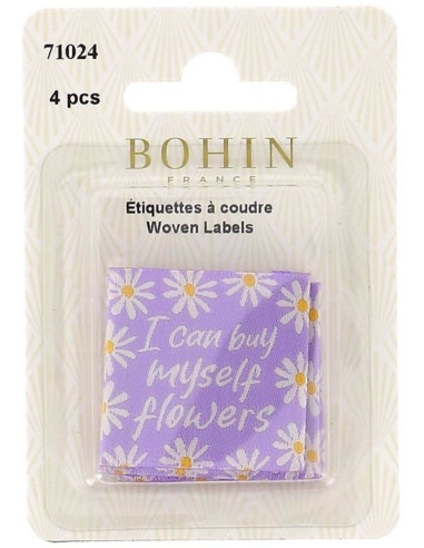 Set aus 4 Aufnäh-Etiketten - I can buy myself flowers
