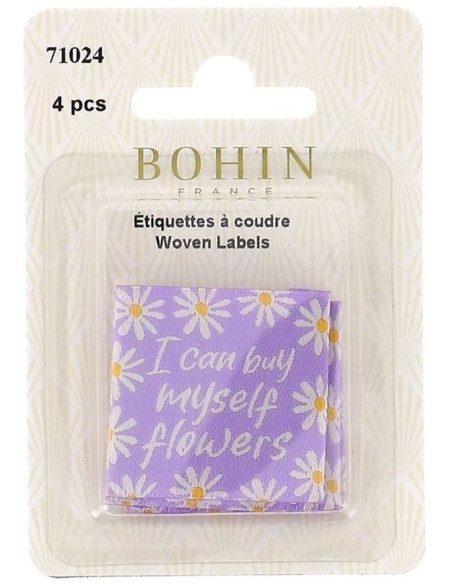 Set aus 4 Aufnäh-Etiketten - I can buy myself flowers
