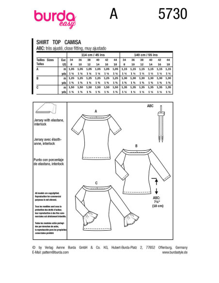 Oberteil-Schnittmuster - Burda 5730