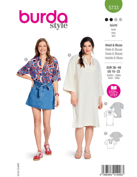 Kleid- und Blusenmuster - Burda 5733