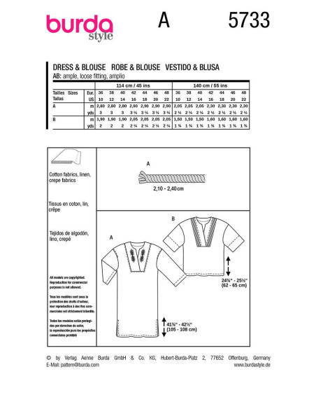 Kleid- und Blusenmuster - Burda 5733