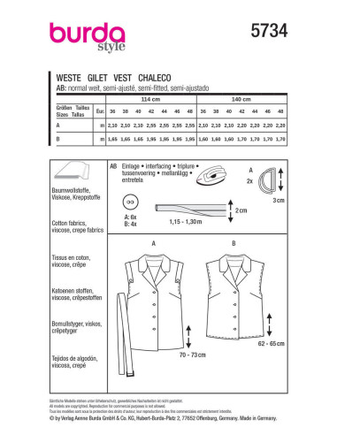Weste Schnittmuster - Burda 5734