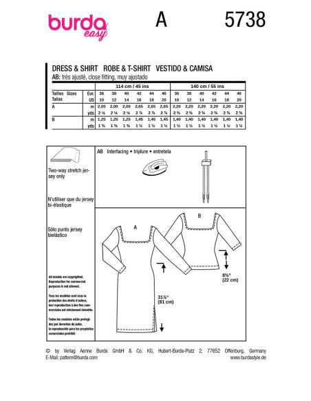 Kleid- und Oberteilmuster - Burda 5738