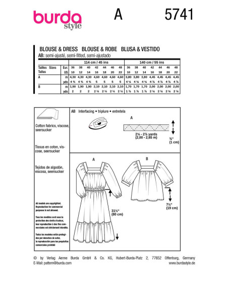 Kleid- und Blusenmuster - Burda 5741