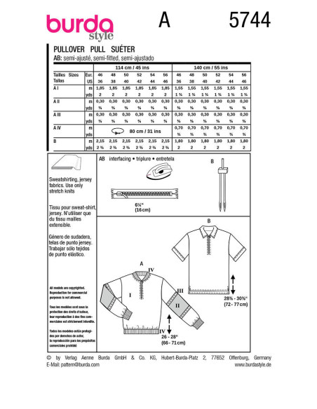 Pullover-Schnittmuster - Burda 5744