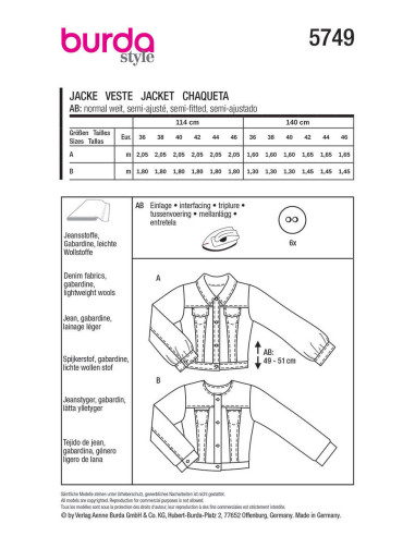 Jackenschnittmuster - Burda 5749