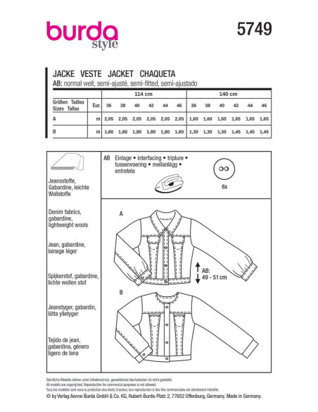 Jackenschnittmuster - Burda 5749