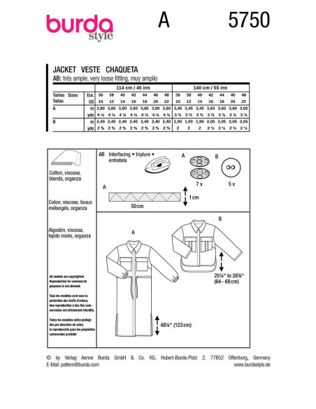 Jackenschnittmuster - Burda 5750