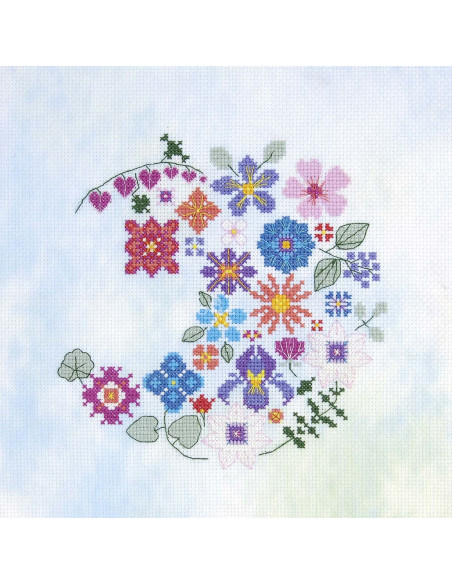 Kreuzstich-Stickset - Floraler Halbmond