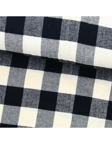 Schottischer Tartan-Flanellstoff - Ecru und Schwarz