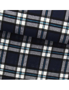 Schottischer Tartan-Flanellstoff - Marineblau und Schwarz
