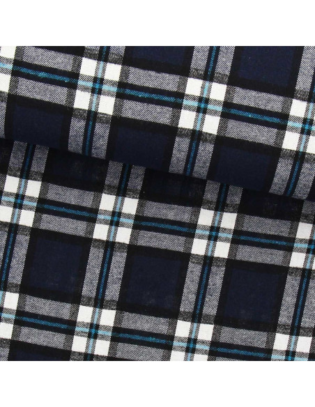 Schottischer Tartan-Flanellstoff - Marineblau und Schwarz