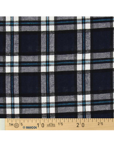 Schottischer Tartan-Flanellstoff - Marineblau und Schwarz