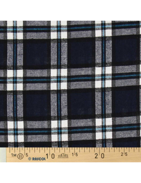 Schottischer Tartan-Flanellstoff - Marineblau und Schwarz