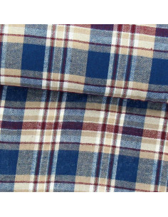 Schottisches Tartan-Flanellgewebe - Blau, Beige und Rot