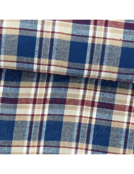 Schottisches Tartan-Flanellgewebe - Blau, Beige und Rot