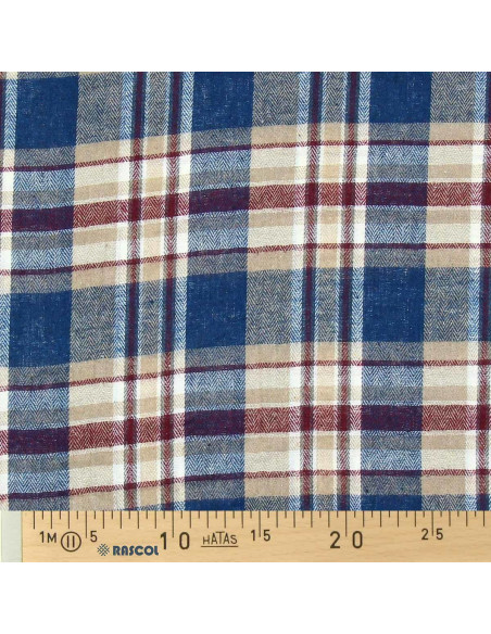 Schottisches Tartan-Flanellgewebe - Blau, Beige und Rot