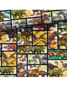 Premium-Baumwollstoff - Dinosaurier-Comic
