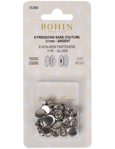 Packung mit 8 nahtlosen Jersey-Druckknöpfen 12 mm Bohin - Silber