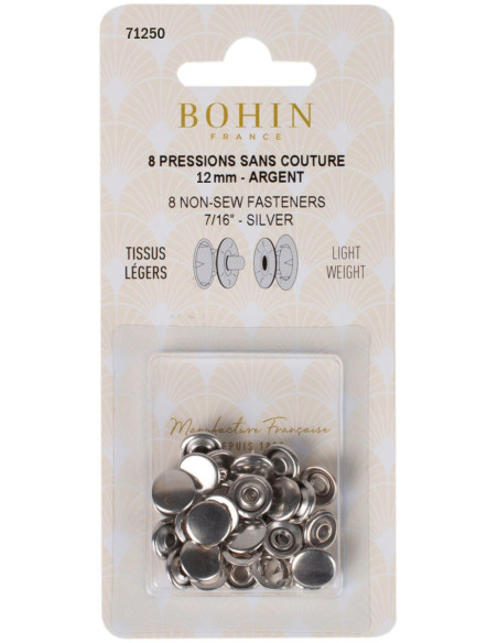 Packung mit 8 nahtlosen Jersey-Druckknöpfen 12 mm Bohin - Silber