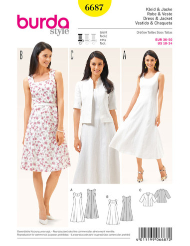 Kleid- und Jackenschnittmuster - Burda 6687