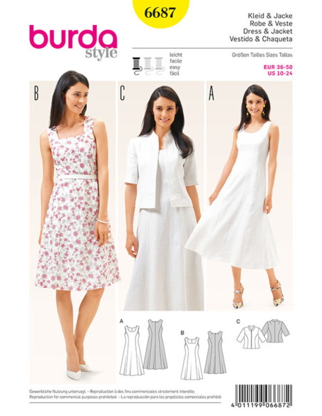Kleid- und Jackenschnittmuster - Burda 6687