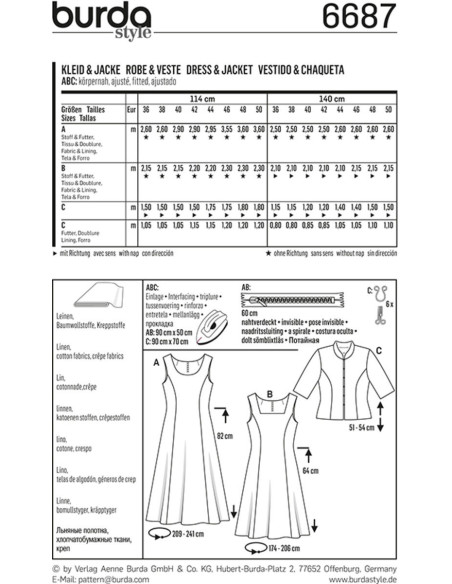 Kleid- und Jackenschnittmuster - Burda 6687