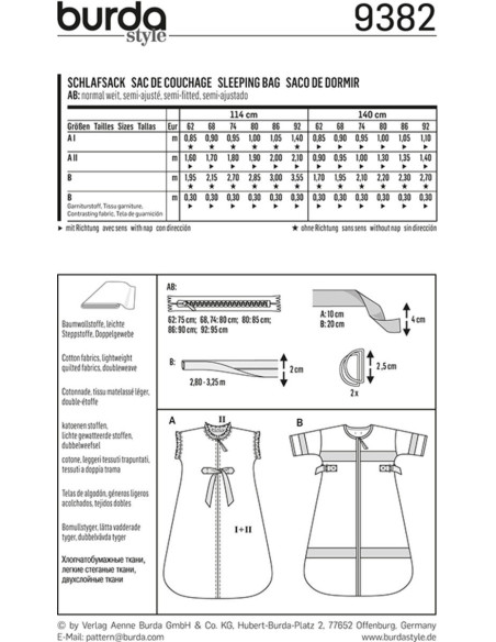 Schlafsackmuster - Burda 9382
