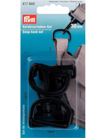 Set aus Kunststoffkarabinern 30 mm schwarz