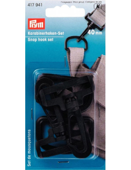 Set aus Kunststoffkarabinern 40 mm schwarz
