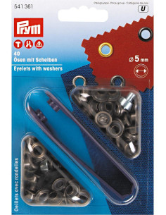 Schachtel mit 40 Ösen 5 mm mit Befestigungswerkzeug - Antikes Messing