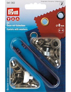 Box mit 24 Ösen 8 mm mit Befestigungswerkzeug - Antik Messing