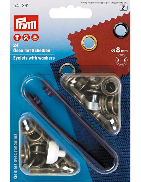 Box mit 24 Ösen 8 mm mit Befestigungswerkzeug - Antik Messing