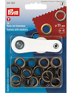 Box mit 15 Ösen 11 mm mit Befestigungswerkzeug - Antikes Messing
