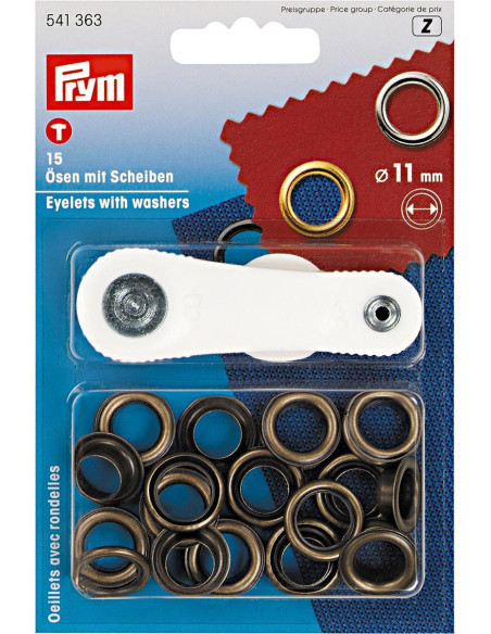 Box mit 15 Ösen 11 mm mit Befestigungswerkzeug - Antikes Messing