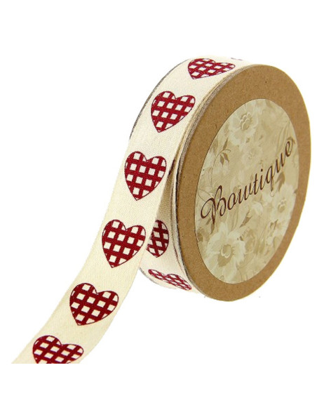 Baumwollband Herzen Bordeaux Vichy - 15 mm x 5 m
