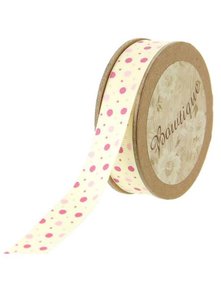 Grosgrainband mit rosa Punkten - 15 mm x 5 m