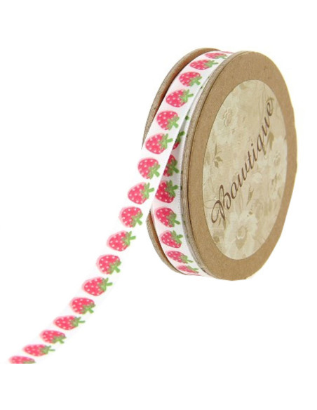 Satinband Erdbeeren - 10 mm x 5 m
