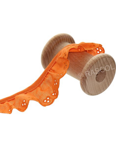 Geraffte englische Stickerei auf Schrägband - Orange
