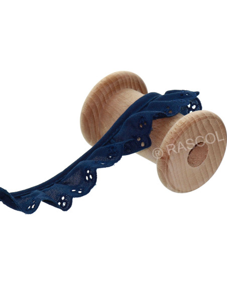 Geraffte englische Stickerei auf Schrägband - Marineblau