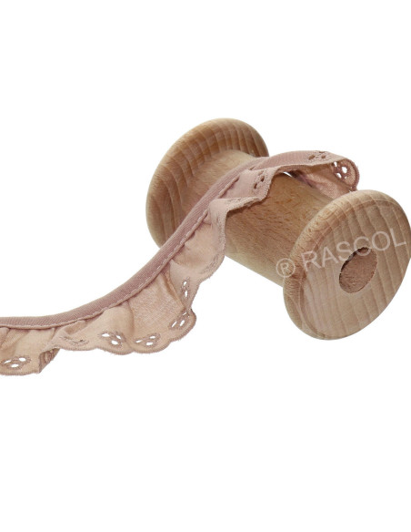 Geraffte englische Stickerei auf Schrägband - Beige
