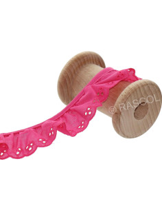 Geraffte englische Stickerei auf Schrägband - Fuchsia