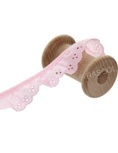 Geraffte englische Stickerei auf Schrägband - Rosa