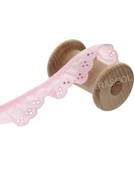 Geraffte englische Stickerei auf Schrägband - Rosa