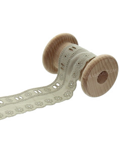 Englische Stickerei mit Durchzugsband - Beige