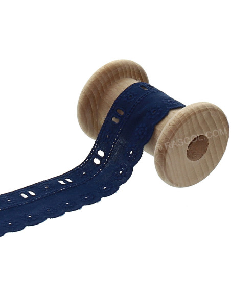Englische Stickerei mit Durchzugsband - Marineblau