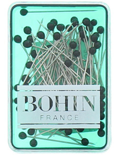 Schachtel mit 80 extra feinen Stecknadeln mit schwarzem Glaskopf Bohin