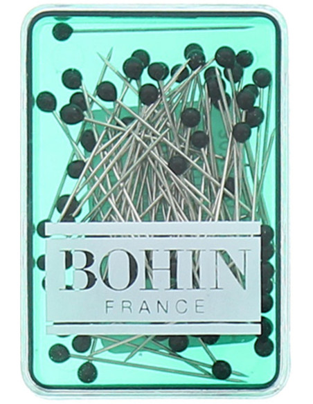Schachtel mit 80 extra feinen Stecknadeln mit schwarzem Glaskopf Bohin