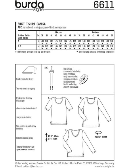 T-Shirt-Schnittmuster - Burda 6611